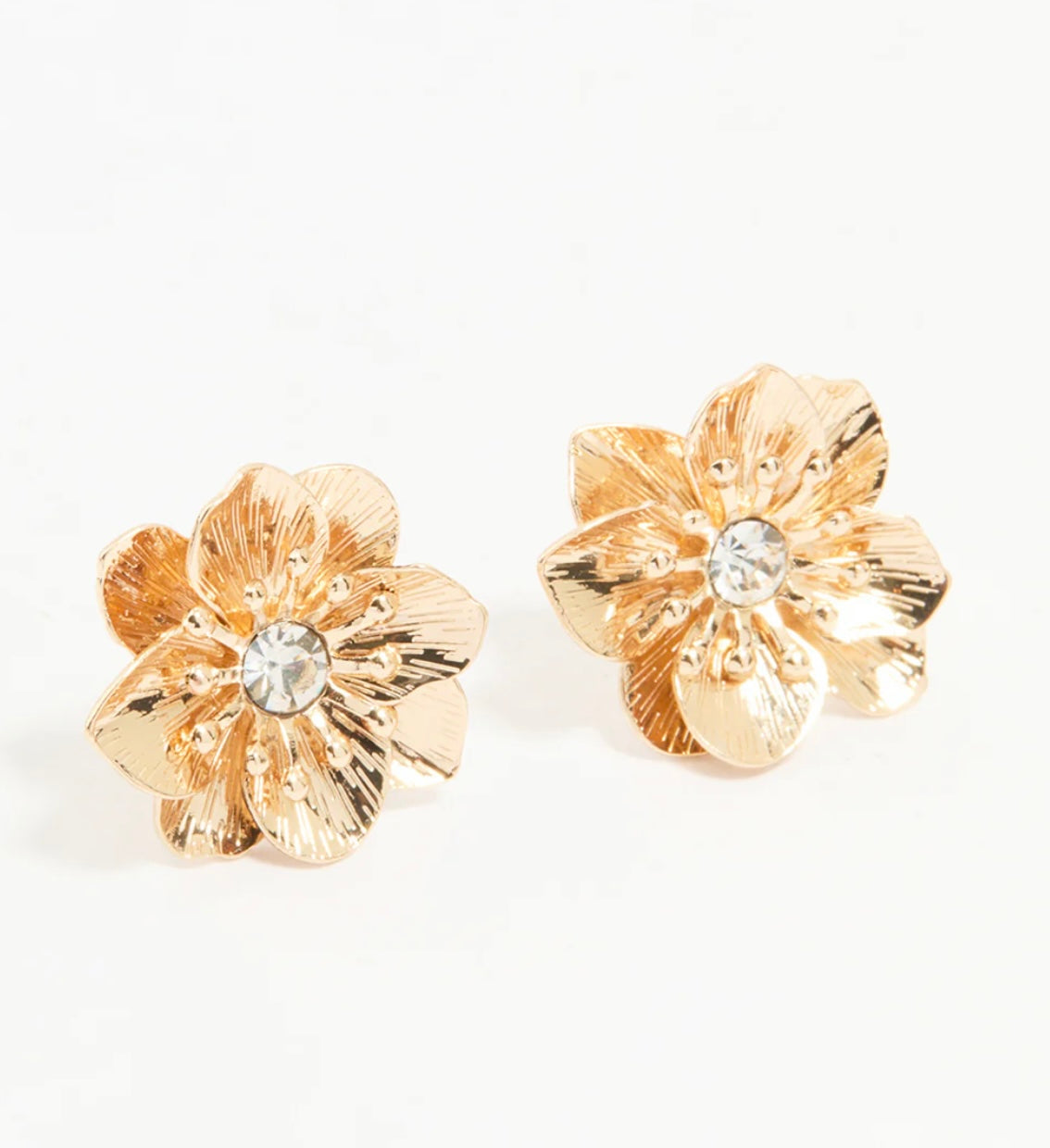 Gold Diamante Flower Earrings